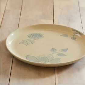 Rice White Circular Ceramic Printed Dining Plate