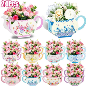 24Pcs Tea Party Table Centerpieces 4 Styles Teapot Shape Flower Box Paper Teapot Gift Box