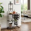 Grey 11-Bottle Floor Wine Rack,5 Tier Freestanding Wine Rack with Wine Glass Holder and Storage Shelves,for Home Bar,Living Room,Dining Room,Gift