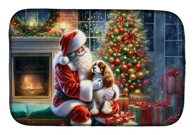 Cavalier Spaniel and Santa Claus Dish Drying Mat Absorbent Dish Drying Mat Pad for Kitchen Counter Dish Drainer Mat for Countertop, 14 x 21"