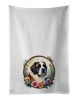 Saint Bernard and Flowers Kitchen Towel Set of 2 White Dish Towels Decorative Bathroom Hand towel for Hand, Face, Hair, Yoga, Tea, Dishcloth, 19 X 28"