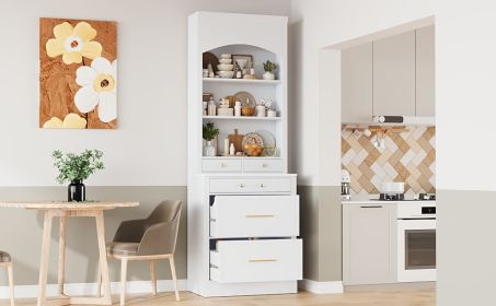 [Assembly Video Provided] TOPMAX Modern 83.7inch High Kitchen Pantry, Freestanding Tall Kitchen Hutch with Faux Marble Top