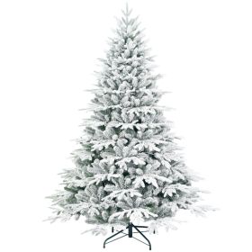 Artificial 7.5ft Flocked Christmas Tree With 3135 PE PVC Mixed Branch Tips, 650L Warm White Led, Steel Wire Wire, Hinged Premium & Foldable Base (Option: Default title)