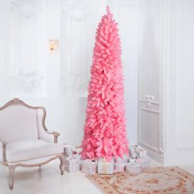 7.5 FT Hinged Christmas Tree, Artificial Pencil Christmas Tree, Unlit Artificial Christmas Pine Tree With 1075 Branch Tips And Sturdy Stand, Pink (Option: Default title)