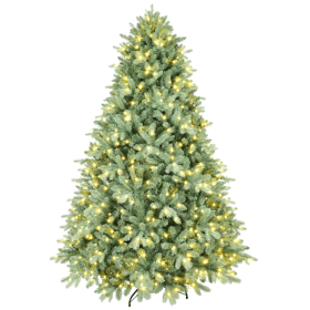 Artificial 5ft Blue Green Tint Christmas Tree With 1194 PE PVC Mixed Branch Tips, 300L Warm White Led, Memory Wire Iron Wire, Hinged Premium & Fo (Option: Default title)