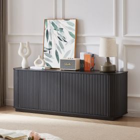 Sideboard Storage Cabinet TV Stand With Wave Pattern Buffet Cabinet Wooden Vertical Striped Cabinet For Kitchen Bedroom Entryway. Black, 64W X 15 (Option: Black)