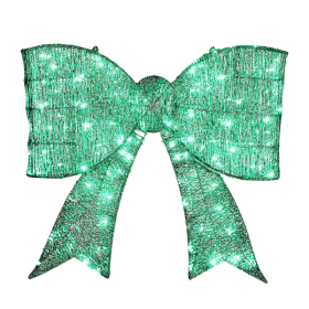 Pre-lit Outdoor Giant Bowknot Christmas Decoration, Lighted Metal Frame With 124 Green LED Lights, For Front Door Gate Wall Indoor Outdoor Holida (Color: Green)