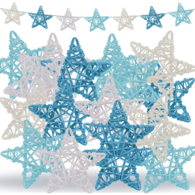 48 Pcs Blue Theme Wicker Rattan Balls Ocean Party Star Rattan Decorative Balls Blue White Mini Orbs Vase Fillers For Craft Wicker Twig Orbs Spher (Option: Style1)