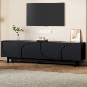 ON-TREND Graceful TV Stand With Arch Cabinets For TVs Up To 78'', Minimalist Entertainment Center With Solid Wood Legs, Practical Media Console W (Option: Black)