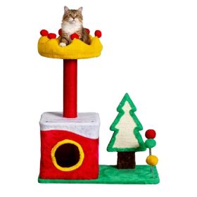 29.5in Christmas Themed Plush Cat Tree, Multi-level Cat Tower With Cat Condo, Top Crown Perch, Sisal Scratching Posts, Cat Pet Activity Center Fo (Option: Default title)