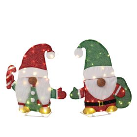 Set Of 2 Lighted Gnome And Candy Cane Christmas Decorations, Pre-lit 2D Holiday Decor With 80 Warm White LED Lights For Xmas Outdoor Indoor Decor (Option: Default title)