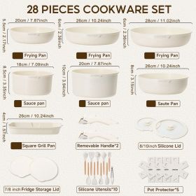 Pots And Pans Set Non Stick With Removable Handles, Ceramic Cookware Set, Large-Capacity&Non Toxic, Induction&RV Compatible, Dishwasher Safe, PFA (Option: White)