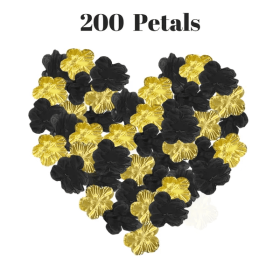 200 Pcs Artificial Silk Rose Petals For Graduation Black Green Red Purple Blue Golden Mix Color Fake Flowers Petals For Graduation Ceremony Weddi (Color: Black)