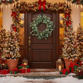 Christmas Eucalyptus Wreath Green Door Wreath Fake Leaf Garland Wedding Home Frontdoor Decor FBA Shipment (Option: Default title)