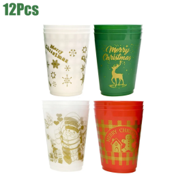 12 Pcs Christmas Plastic Tumblers Gingerbread Man Santa Reindeer Pattern 16 Oz Reusable Drink Cups Cute Beverage Cups For Beer Coffee Tea Xmas Ho (Option: 12Pcs)
