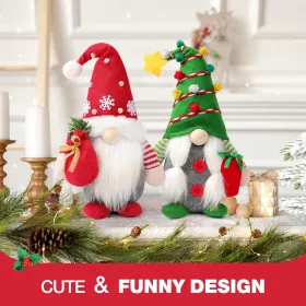 Set Of 2 Christmas Gnome Plush Decorations, Xmas Farmhouse Tiered Tray Tree Christmas Decor Doll Collectible Figurines - Home Tabletop Elf Orname (Option: RedGreen)