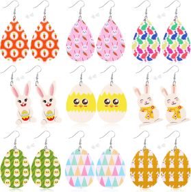 9 Pairs Easter Faux Leather Earrings For Women Lightweight Leaf Long Dangle Teardrop Earrings For Easter Egg Hunt Party Supplies Easter Dress Up (Option: 9 pairs)