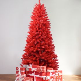 T3637P3398087FT Red Christmas Tree Pure Red PVC Tree With 1066 Tips, Hinged Branches For Easy Setup, Stable Metal Stand, Bold Holiday Decoration (Option: Default title)