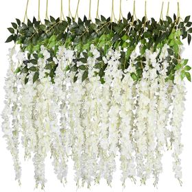 12 Pcs 3.61 Ft Artificial Wisteria Flowers Vine Ratta Hanging Garland Silk Flowers String Garden Floral (Option: W13525779)