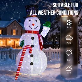 5.7FT Lighted Snowman Holding Candy Cane Christmas Yard Decorations, Pre-lit Pull Up Snowman With 210 White LEDs, For Xmas Outdoor Holiday Indoor (Option: Default title)