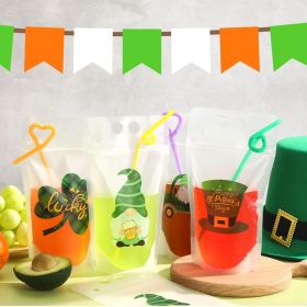 Drink Pouches With Straws St Patrick's Day Plastic Drink Pouches Bags 16 Pcs Heavy Duty Hand-Held Translucent Reclosable Ice Drink Pouches Bag Fo (Option: 16 Pcs)