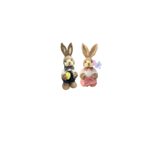 2025 New Two Handwoven Straw Rabbits, Crafted Entirely By Hand. Perfect For Newlywed Garden Courtyard Decorations, Wedding Venue Ornaments, Rusti (Option: 2pcs-Flowers and Easter Eggs)