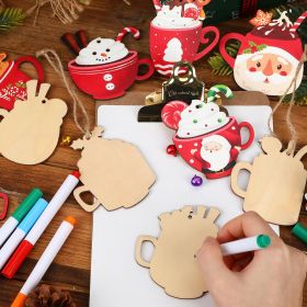 50 Pieces Christmas Wooden Ornaments Hot Cocoa Blanks Pendants Unfinished Predrilled Wood Coffee Mug Slices Hanging For Xmas Festivals DIY Crafts (Option: W13572335)