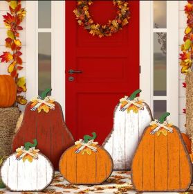 5 Large Farmhouse-Style Thanksgiving Fall Decorations, Wooden Fall Signs, Rustic Farmhouse Style, Thanksgiving Pumpkin Harvest Themed Standing Or (Option: 5 items)