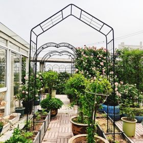 Metal Garden Arch, 56.3 Inches Long X 16.93 Inches Wide X 94.5 Inches High, Climbing Plant Support, Rose Arch, Outdoor Black, Fenced Platform, Te (Color: Black)