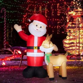 6.3FT Lighted Christmas Inflatable Decoration, Inflatable Santa And Reindeer, Funny Blow Up Yard Decorations With Built-in LED Lights For Holiday (Option: Default title)