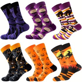 6 Pairs Halloween Christmas Socks For Men Women Girls Funny Pumkin Spider Black Cat Cotton Sock Set (Option: 6 Pairs)