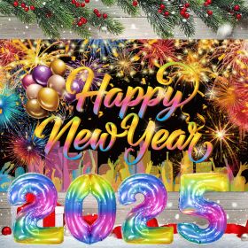 5 Pcs Happy New Year Party Backdrop 32 Inch 2025 Balloons Set With Rope  Happy New Year Decorations Colorful Firework New Years Backdrop  For New (Option: As shown)
