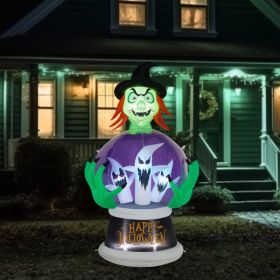 5.9ft Witch Crystal Ball With 3 LED Lights And 3 RGB Lights, Halloween Inflatable Decoration (Option: As photo)