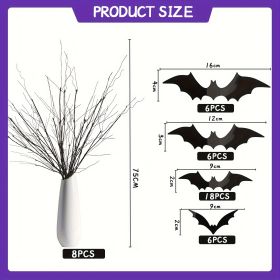8 PCS Curly Willow Branches 29.5 Inch Artificial Bendable Stems Black Branches With 32Pcs Halloween Bat Stickers For Halloween Wreath Home Party (Option: 8Pcs)