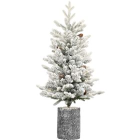 Artificial 4.5ft Decorated Flocking Basin Tree With 720 PE PVC Mixed Branch Tips, Pine Conex19, 150L Wram White Light, Holiday Decorating (Option: Default title)