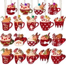 50 Pieces Christmas Wooden Ornaments Hot Cocoa Blanks Pendants Unfinished Predrilled Wood Buffalo Plaid Coffee Mug Slices Hanging For Xmas Festiv (Option: W13572334)