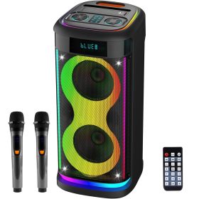 Portable Wireless Party Speaker With LED Light Wireless Mic Remote Control TWS Treble Bass Mic. Echo Music Accompany Mic. Priority Guitar In (Option: Black)