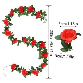 1 Pack Artificial Red Rose Garlands Fake Eucalyptus Flower Vine Plastic Hanging Floral Ivy Garland Decoration For Wedding Arch Ceremony Home Gard (Option: Red)