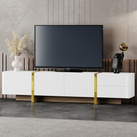 ON-TREND Luxury Fluted TV Stand For TVs Up To 80'', Modern Entertainment Center With Storage Cabinets & Drawers, Smooth Media Console With Golden (Option: White)