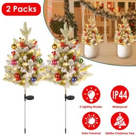 2Pcs Solar Powered Lighted Christmas Tree Urn Filler With Light Artificial Xmas Trees Light With Berries Decor Balls LED Pathway Pine Tree IP44 W (Option: Solar Powered)