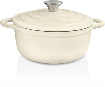 4.5 QT Cast Iron Dutch Oven, Enamel Coated Cookware Pot with Self Basting Lid for Home Baking, Braiser, Cooking, Aqua (Color: White)