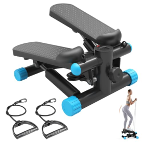 Mini Stepper With Resistance Bands, Portable Full Body Workout Stepper Machine Adjustable Foot Stepper For Fitness (Option: Black blue)