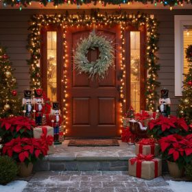 Christmas Pine Wreath Pinecone & Greenery Holiday Door Decoration Pre-Lit Or Natural Style For Festive Home Decor FBA Shipment (Option: Default title)