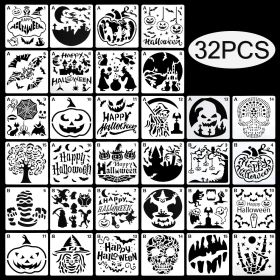 32 Pcs Halloween Painting Stencils Reusable Halloween Template Pumpkin Witch Skeleton Skull Vampire For DIY Craft Drawing Painting Spraying Windo (Option: 32 Pcs)