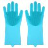1pair Kitchen Silicone Dishwashing Gloves; Housework Cleaning Waterproof Insulation Magic Gloves; Dishwashing Brush