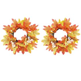 2 Pcs 9.8 Inch Fall Candle Rings Wreaths Candlestick Decorative Rattan Garland Maple Leaf Berries Sunflowers Candle Rings Autumn Wedding Parties (Option: W13688139)