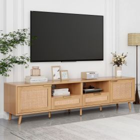 Rattan TV Stand For TVs Up To 85'', Modern Farmhouse Media Console, Entertainment Center With Solid Wood Legs, TV Cabinet For Living Room,Home Th (Option: Wood)