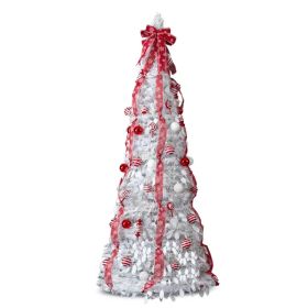 6 FT Fully Decorated Pre-lit Christmas Tree, Pop Up Artificial Xmas Tree With 100 Warm Lights And Red Ornaments For Home Office Store Holiday Dec (Option: Default title)