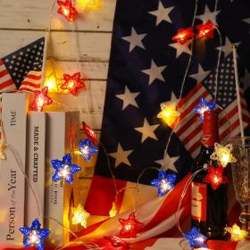 Red White And Blue Star Lights 4th Of July Decorations, 15FT 30 LED 3D Star String Lights With Batteries Compatibility For Memorial Day Decoratio (Option: W13667804)