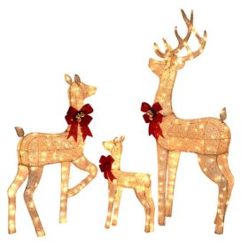 3-Piece Lighted Christmas Reindeer Family Set Outdoor Decorations, Weather Proof Sparkling Deer Family Set Of 3 Christmas Ornament Home Decor Pre (Option: Default title)